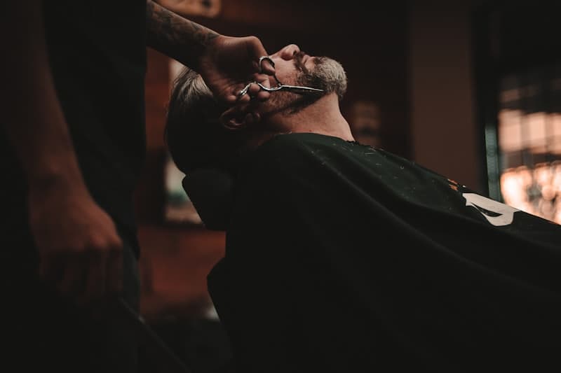A beard trim in progress